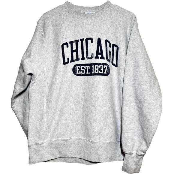 Champion Reverse Weave Sweatshirt Chicago Est 1837 Crew Neck Gray Medium - Picture 1 of 4